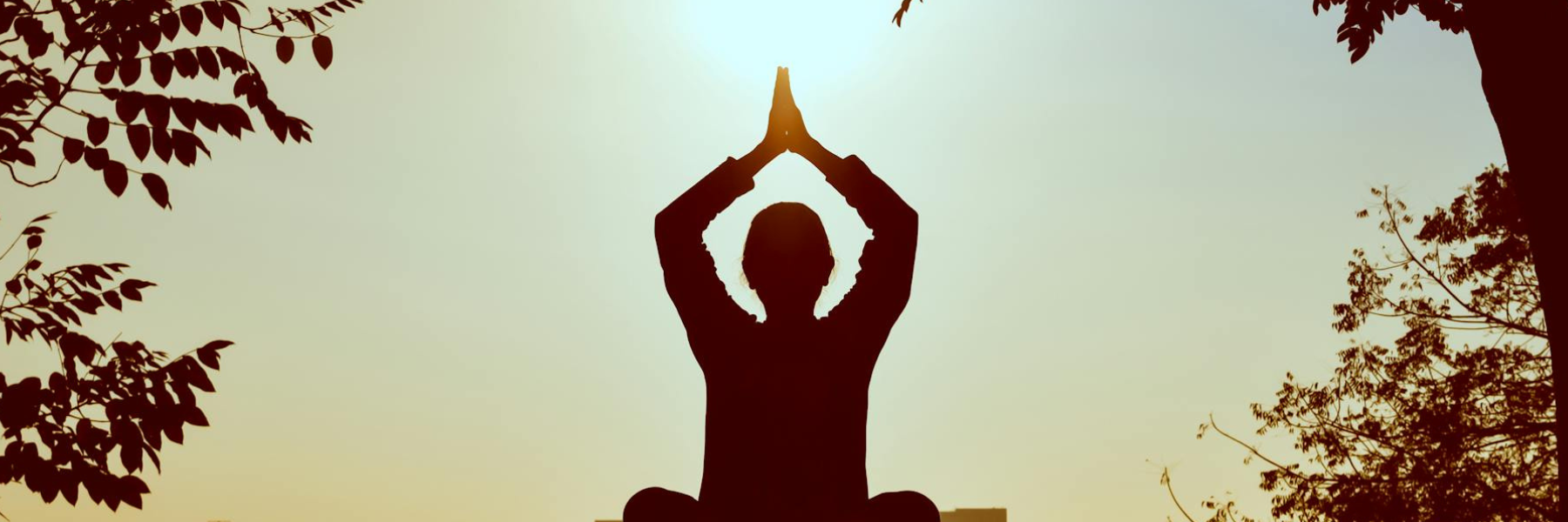 Photo of silhouette of person practicing yoga with the sun directly above them