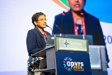 Professor Sobha Sivaprasad making an award speech