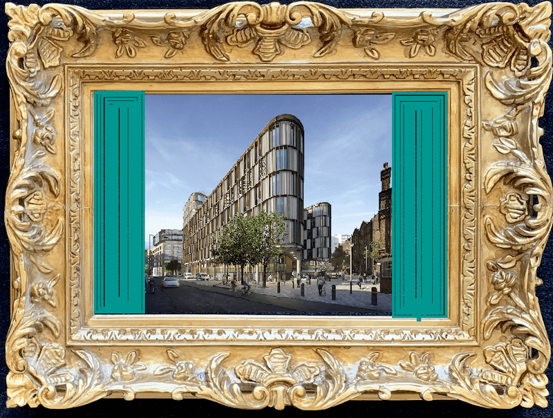 Oriel exterior with gold frame