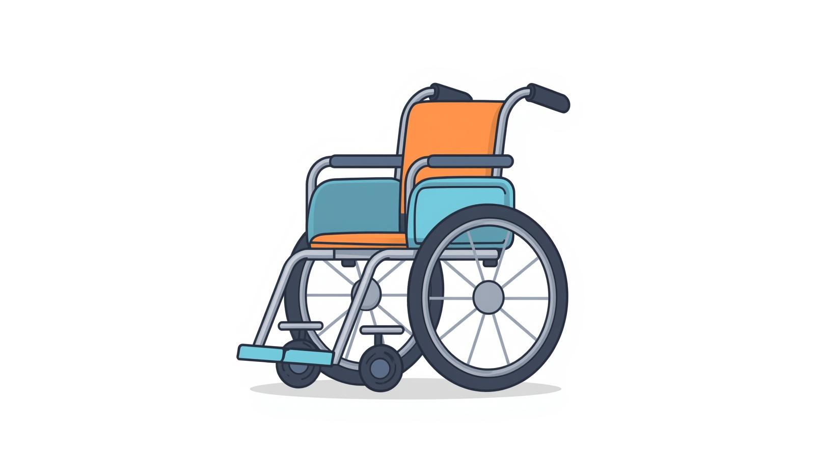 A Friendly Cartoon Style Wheelchair. Soft Colours, Child Friendly, With A White Background